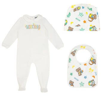 MOSCHINO Kids UB 禮盒-毛帽+圍兜+連身衣
