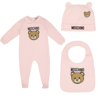 MOSCHINO Kids UB 禮盒-毛帽+圍兜+連身衣