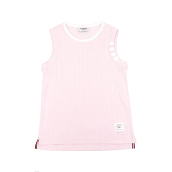 Thom Browne Kids GK 背心 RINGER TANK TOP W/PRINTED 4BAR IN POINTELLE COTTON