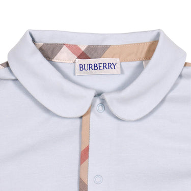 BURBERRY Kids Classic Check Trim Baby Blue Set - Bodysuit/Hat/Bib
