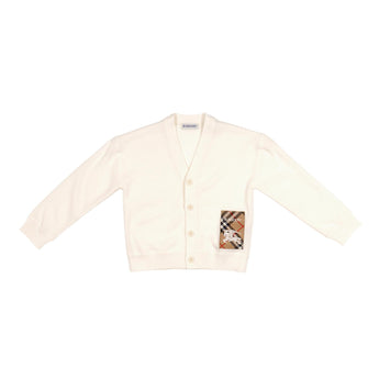 BURBERRY Kids 經典格紋馬術騎士標籤象牙白針織罩衫