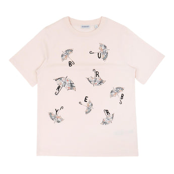 BURBERRY Kids 經典格紋雨傘粉色短袖T-Shirt
