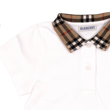 BURBERRY Kids Icon Stripe Collar Bow Waist White Dress