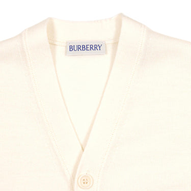 BURBERRY Kids Classic Check Equestrian Knight Label Ivory Knit Cardigan
