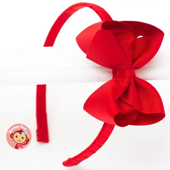 Monkey Bow Kids 緞帶髮箍 (草莓紅)